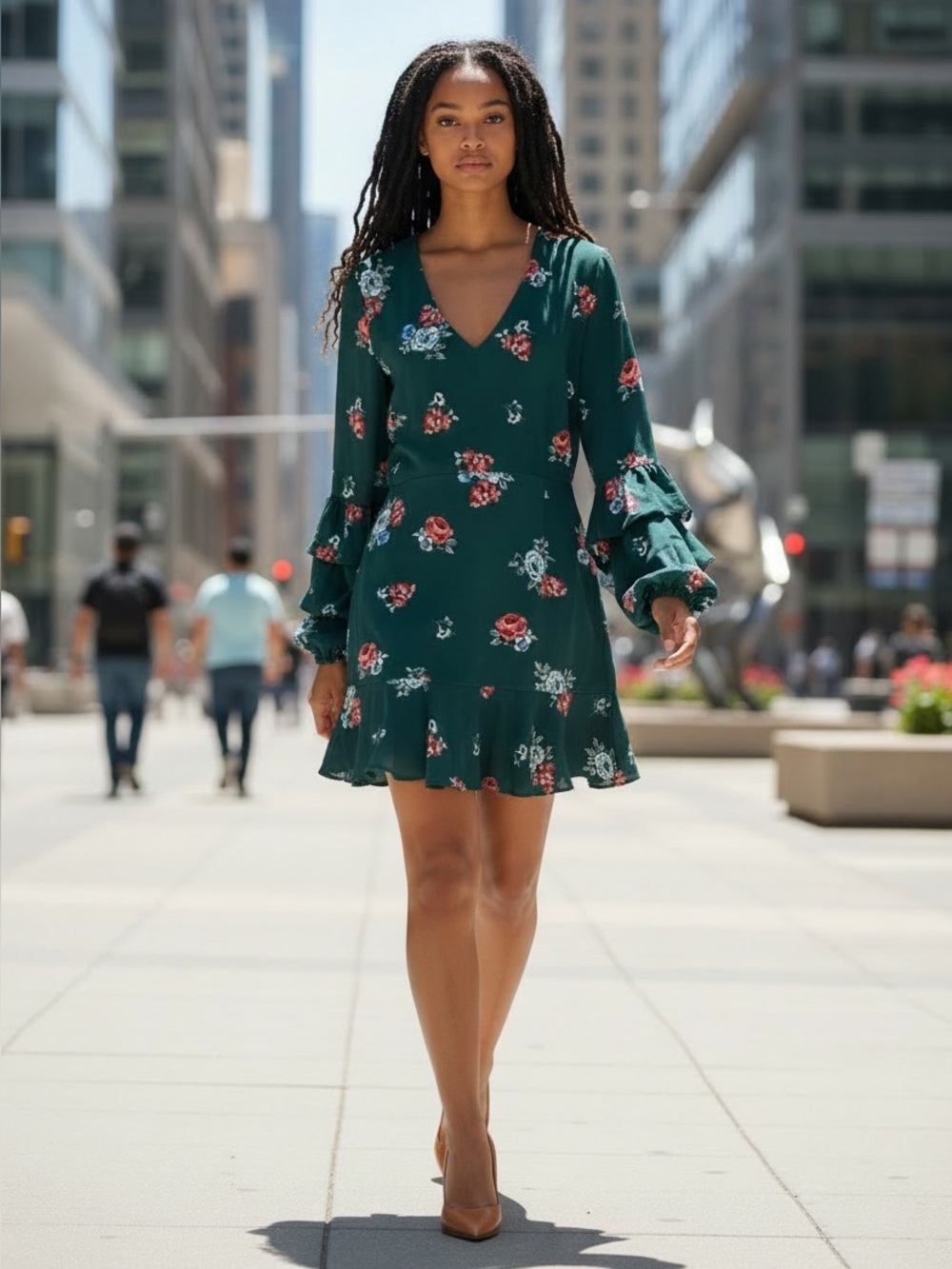 Boohoo Long Sleeve Floral Mini Dress
